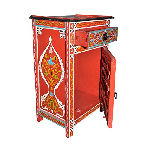 Moroccan Moucharabieh Nightstand Table Arabic Design Furniture (Red