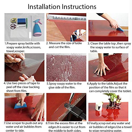 HOHOFILM Clear Self Adhesive Furniture Protective Film Cover Transparent Dinning Table Protector Coffee Table Top Marble Countertop Film,60"x118"