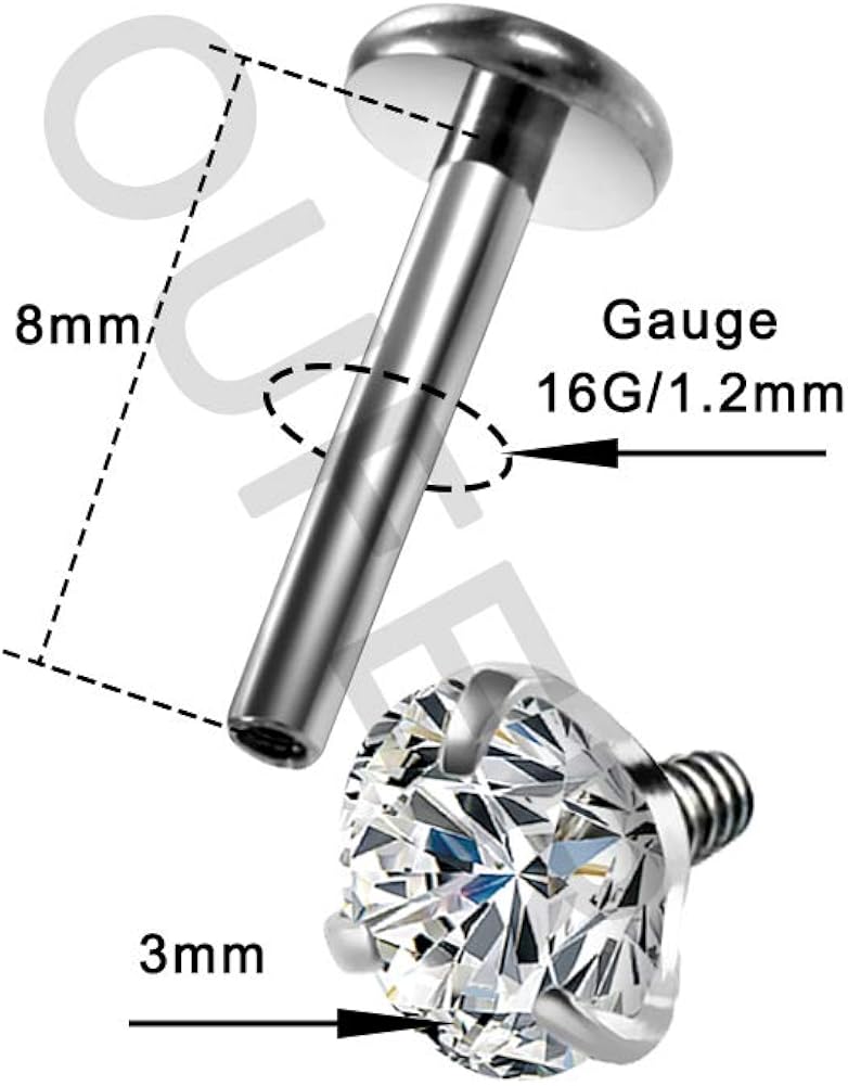 OUFER 16G G23 Solid Titanium Labret Piercing Internally Thread Lip Ring Clear CZ Tragus Helix Piercing Cartilage Earrings 3pcs - Image 4