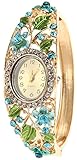 COCOTINA Womens Fashion Flower Bangle Style Bracelet Rhinestone Round Dial Analog Quartz Wrist Watch - Blue