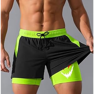 Men's 2-in-1 Quick Dry Running Shorts, Compression Liner Athletic Gym Shorts with Hidden Inner Phone Pocket