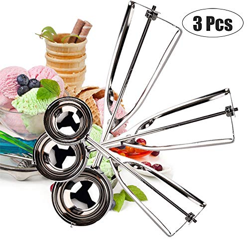 3 Melon Baller Scoop Set - Julmelon Cupcake Disher Candy Ice Cream Meatball Metal Scoop Cookie Dough Scoop Set Tiny Scoops Set Of 3