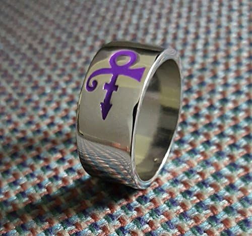 New Steampunk Prince RIP Ankh Sign Symbol Purple Rain, Artist Silver Wedding Band Ring Purple Logo Size 8, 9, 10 (8, Purple)
