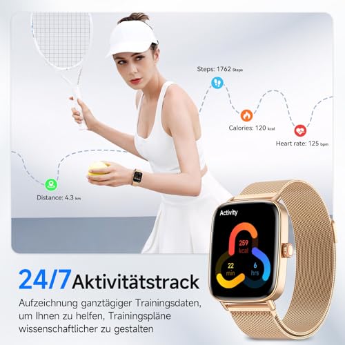 Women's Smartwatch with Phone Function, 1.85 Inch HD Watches with Heart Rate Sleep Monitor SpO2 Pedometer, 110+ Sports Modes, Fitness Watch, IP68 Waterproof Smart Watch Compatible with iOS/Samsung/Android