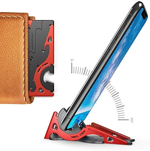 Pocket Tripod Pro by Geometrical - Universal Kit - EDC Universal Card-Size Adjustable Carbon Fiber Phone Tripod for iPhone and Android with TPU Grip for Mobile Photography (Chili)