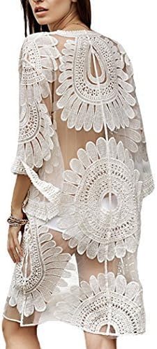 Tecrok Women's Swimsuit Cover up Sexy Lace Floral Beach Dress Kimono Cardigan
