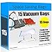 Space Saving Bags - 15 Premium Bag Set Vacuum Seal Storage Bag (Works with Any Vacuum Cleaner) Double-Zip Seal for Maximum Saver for Clothes, Blankets & Jackets