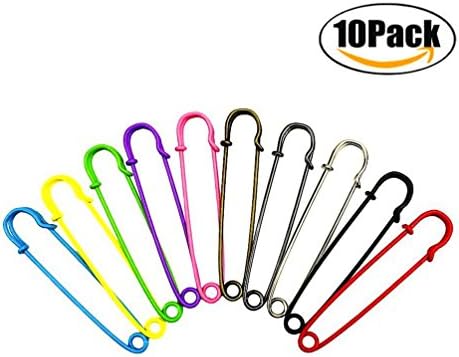 FBAPluto 10 PCS 10 Colors 2 Inch Giant Safety Pins Heavy Duty Giant Safety Pins Steel Safety Pins Big Pins in Blankets, Skirts, Kilts, Knitted Fabric and Crafts