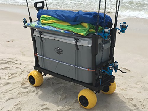 Mighty Max Plus One Beach Fishing Cart Wagon with 4 All Terrain Rolling Wheels