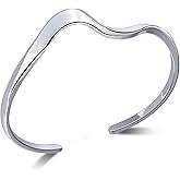 Desnuage Sterling Silver Wavy Cuff Bracelet - Adjustable Irregular Thin Bangle for Women