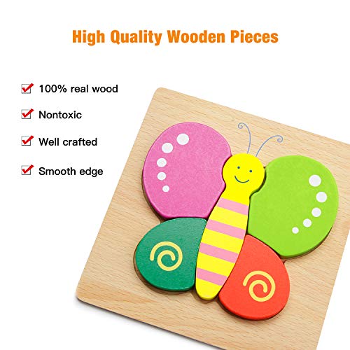 Wooden Jigsaw Puzzles, [8 Puzzles] Animal Puzzles for Toddlers Kids 1 2 3 Years Old Boys and Girls Educational Toys with 8 Animals Patterns, Vibrant - Thumbnail 2