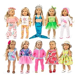 HAPPY-ELFIN-23-pcs-Girl-Doll-Clothes-Gift-for-American-18-inch-Doll-Clothes-and-Accessories-Including-10-Complete-Sets-of-Clothing-with-Hair-Bands-Hair-Clips-Crown-Cap-and-Underwear