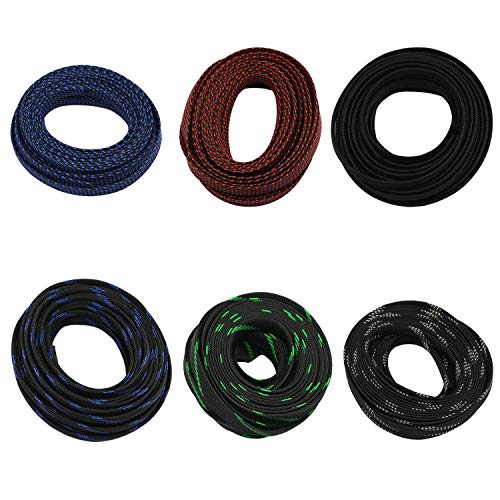 30ft PET Expandable Sleeving Flexo Wire Cable Sleeve (1/6", Red&Black)