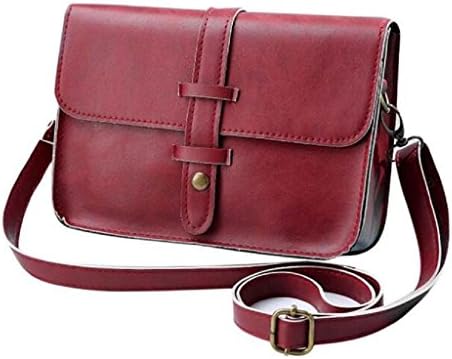 Ammazona Women Vintage Leather Cross Body Shoulder Messenger Bag (Red)