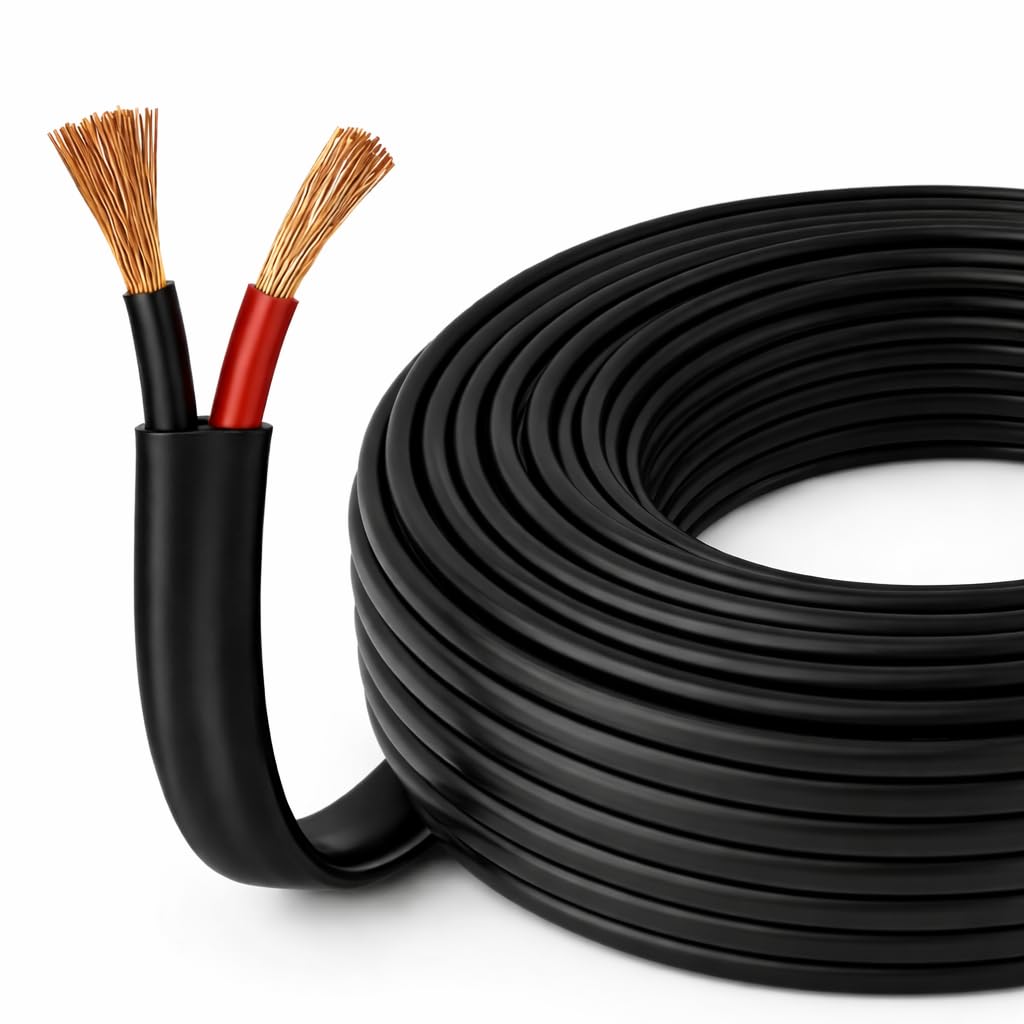 BMF DIRECT Flat Twin 2 Core Cable Pure Copper 12V/24V – Thin Wall Automotive Wire (2.0mm² 25A, 10m Coil)