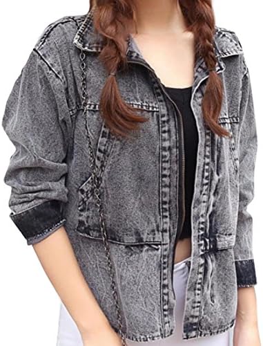 Zimaes Women's Stylish Slim Fit Long Sleeve Denim Jacket Outwear Grey L