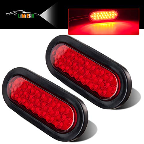 LIMICAR 6″ Oval RED LED Trailer Tail Lights 24 LED 12V Turn Stop Brake Trailer Lights for Truck Trailer Bus RV Jeep Waterproof 2PCS