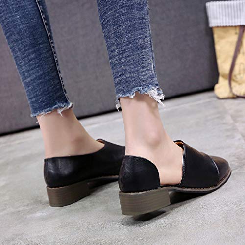 Sale! Teresamoon Women Pointed Toe Shoes Shallow Square Heels Slip-On Casual Single Shoes Black - Thumbnail 5