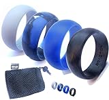 Men's Silicone Wedding Ring Band by B2ACTION. 4 Rings Pack (Black, Gray, Blue, Camo) with Gift Box