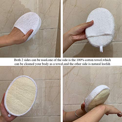 Loofah Sponge Exfoliating Pads,2 Packs Bath Shower Sponges Natural Loofah Large Back Scrubber for Men and Women Body Cleansing White,4.7x6.7 Inch