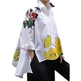 UOOZEE Women's Collar Long Sleeve Boyfriend Shirt Loose Oversized Business Casual High Low Tops Blouse