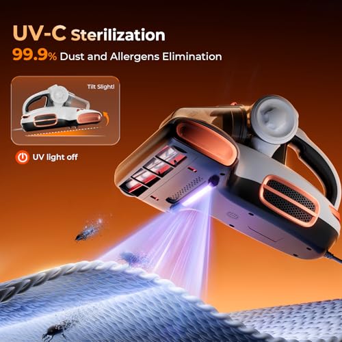 JIGOO T600 Anti-dust Vacuum Cleaner for Mattresses with UV Light and Vibration, 700W 15kpa Eliminates 99.9%, LED Display, 5s Fast Heating Dust Collector, Silent Design 72dB without Noise