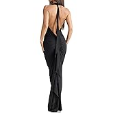 Backless Dress for Women Sexy Halter Deep V Neck Sleeveless Open Back Bodycon Maxi Dress Party Club Cocktail Long Dress