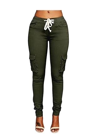 Oluolin Womens Solid Color Drawstring Cargo Joggers