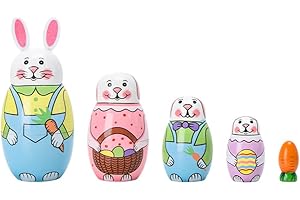 MAGICLULU 1 Set of Russian Nesting Dolls Handmade Bunny Wooden Matryoshka Doll Colorful Stacking Nested Doll Set for Easter Halloween Christmas Home Decoration (5 Pieces)