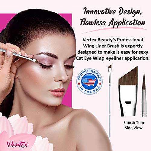 Vertex Angled Eyeliner Brush Slanted - Small Thin Winged Liner For Clean Lines To Apply Smooth Liquid Gel Liner For A Fine Wing | Application Of Flat Angle Edges Allows Precision Control Sexy Cat Eyes
