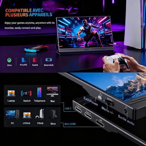 Monitor Portátil 15.6" Full HD 1080P IPS - Tela Portátil para Notebook e Extensor de Tela, HDR, com Alto-falantes e Capa Magnética Integral, USB-C Mini HDMI para Laptop, Celular