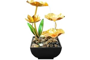 Gold Tabletop Water Fountain, Desktop Waterfall, Indoor Lotus Desktop Decorative Fountain, Home Bathroom Bedroom Decor.