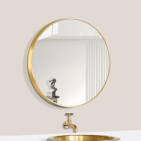 Amazon Co Jp サークル化粧鏡 壁掛け 浴室用化粧鏡 モダン おしゃれ アルミフレーム 黒 白 金 トイレ 丸 洗面 ラウンド化粧鏡 おしゃれ ヨーロッパ調 Color Gold Size Diameter 40cm ホーム キッチン