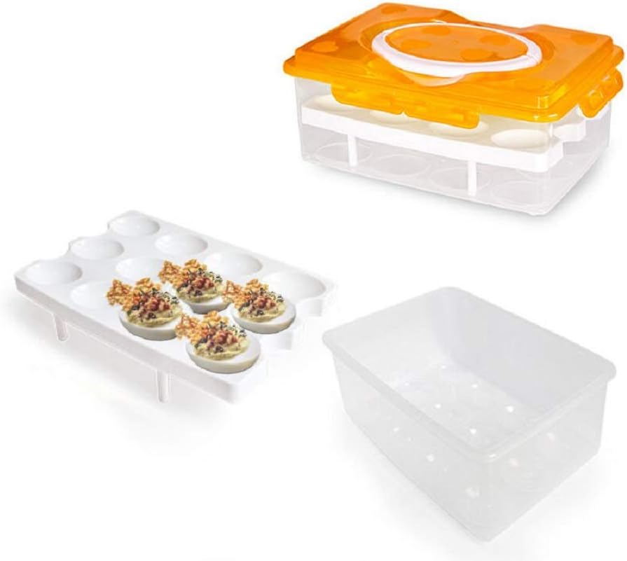 2 Tiers Egg Container Deviled Egg Carrier Eggs Holder with