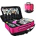 MONSTINA Large Capacity Makeup Case 3 Layers Cosmetic Organizer Brush Bag Makeup Train Case Makeup Artist Box for Hair Curler Hair Straightener Brush Set and Cosmetics 16.5x12x5.5 (L-Rose Red)