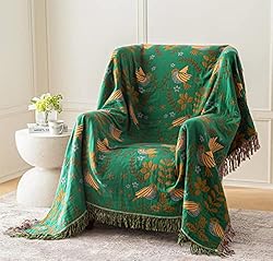 MSGKV Boho Throw Blanket Green Blanket 100% Cotton