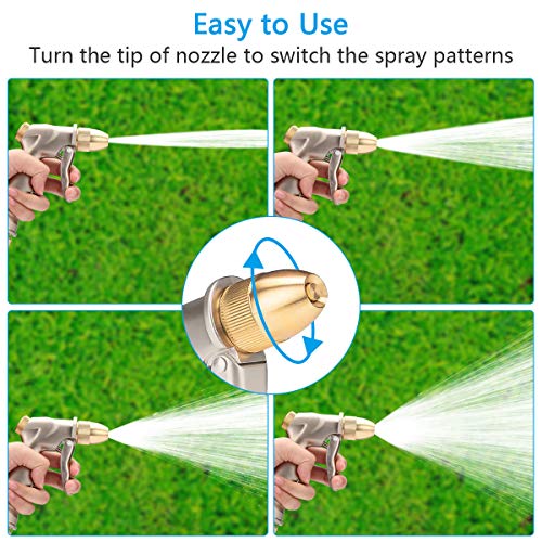 Cosy Life Garden Hose Spray Nozzle Metal with Brass Quick Connector High Pressure Heavy Duty Brass Water Hose Nozzle Sprayer 4 Adjustable Spraying Modes for Watering Plants, Car Wash and Showering Dog