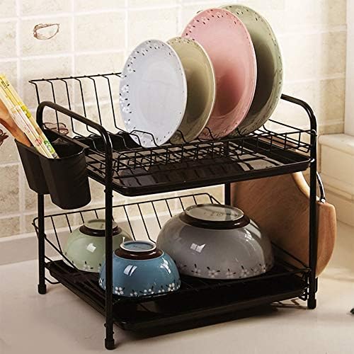 YXCM Dish Rack And Drainboard Set Black Dish Drainer Black Double Dish Rack Kitchen Tableware Cutting Board Storage Ventilation Drain