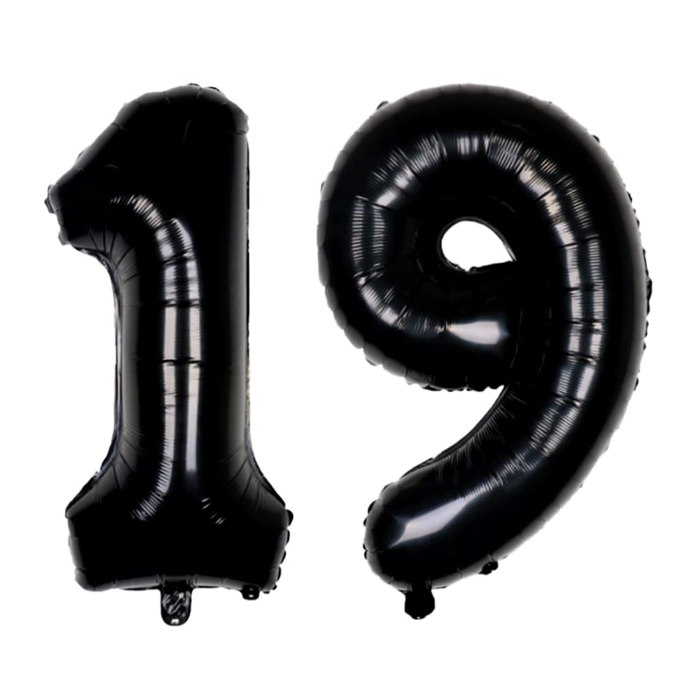 Yijunmca Black 19 Number Balloons Giant Jumbo Number 19 32" Helium Balloon Hanging Balloon Foil Mylar Balloons for Men Women 19th Birthday Party Supplies 19 Anniversary Events Decorations, 19 Black
