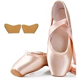 Adult Ballet Satin Pointe Shoes for Girls and Ladies Professional Ballet Dance Shoes with Ribbon for School or Home