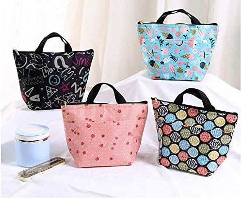 CONNECTWIDE® Printing Lunch Bags, Oxford Cloth Aluminum Foil Insulated Zip Cooler Bag Portable Takeaway Aluminum Film Pack Cooler Bag Travel Convenient Lunch Packet Box for Adults,Kids (Random)