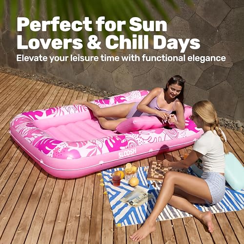 SLOOSH Inflatable Tanning Pool Float, 70"x46" Pool Floats for Adults with Pillow, 4 in 1 Float Tanning Raft, Sunbathing Bed for Sunbathing for Sunbathing for