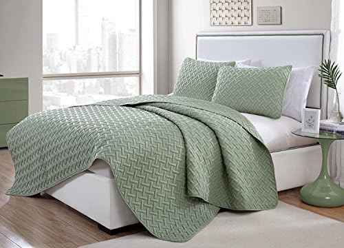 VCNY HomeFull/Queen Quilt Set, 3-Piece Textured Basketweave Bedding Set, Dorm Essentials (Nina Green, Full/Queen)