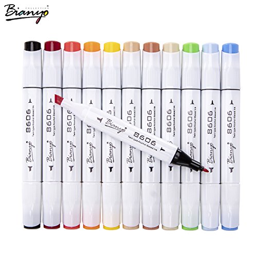 Bianyo Artist Drawing Pen, Fine and Chisel Tip, 12 Colors