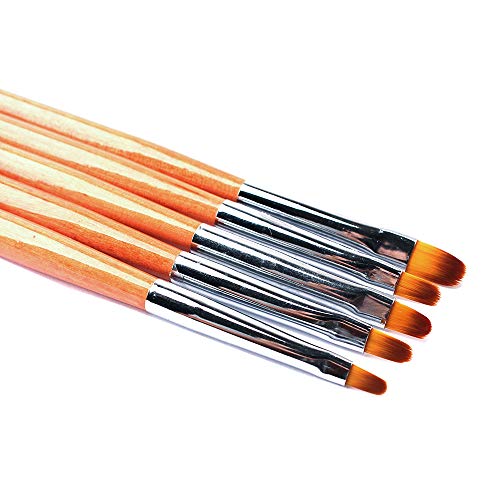 SILPECWEE 5Pcs Wooden Handle Nail Art Brush Set Uv Gel Builder Pen Cleaning Polish Glitter False Nail Extension Manicure Design Tools (2/4/6/8/10#)