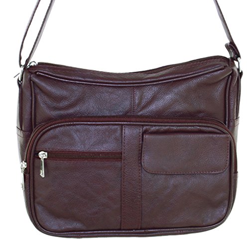 Silver Fever Medium Handbag - Soft Genuine Leather - Ladies Shoulder Daily Organizer (Wine)
