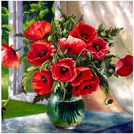 WHXJ Cross Stitch Full Diamond Poppy Vase Embroidery Crafts Diy 5D Diamond Painting Home Decorative Hand Made 55X70Cm