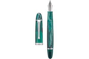 Asvine V800 Fountain Pen – Vacuum Filling System with Large Ink Capacity – Smooth Number 8 Medium Nib with Gift Case and Wrench- Green Acrylic