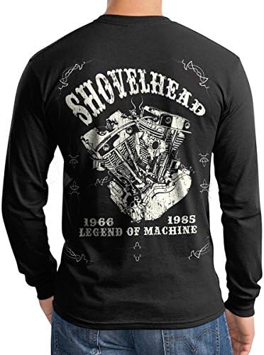 Shovelhead Engine Vintage Motorcycle Biker Men T Shirt Longsleeve Black (Medium)