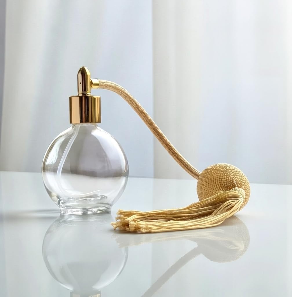 Classic Round Bottle 78ml Tassel Refillable Perfume Atomizer, Filling Funnel & Box (Gold)